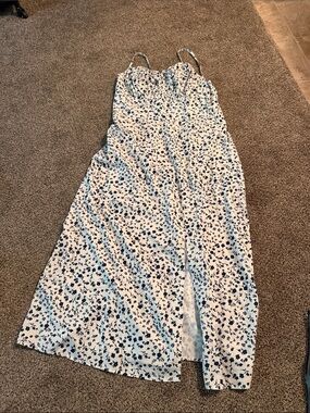 White Maxi Slip Dress with Navy Floral Print Shein Size L